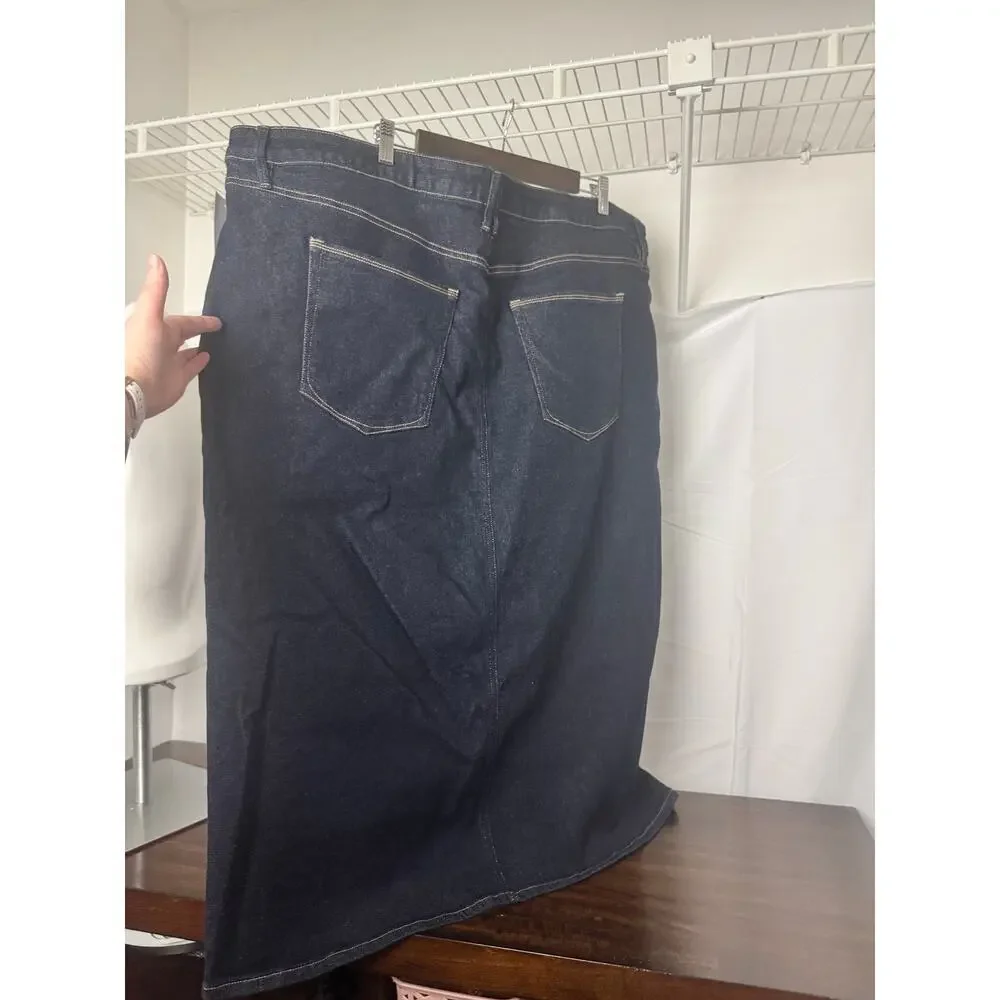 Good American Stretch Denim Indigo Midi Skirt Size 24 (Plus), NWT
